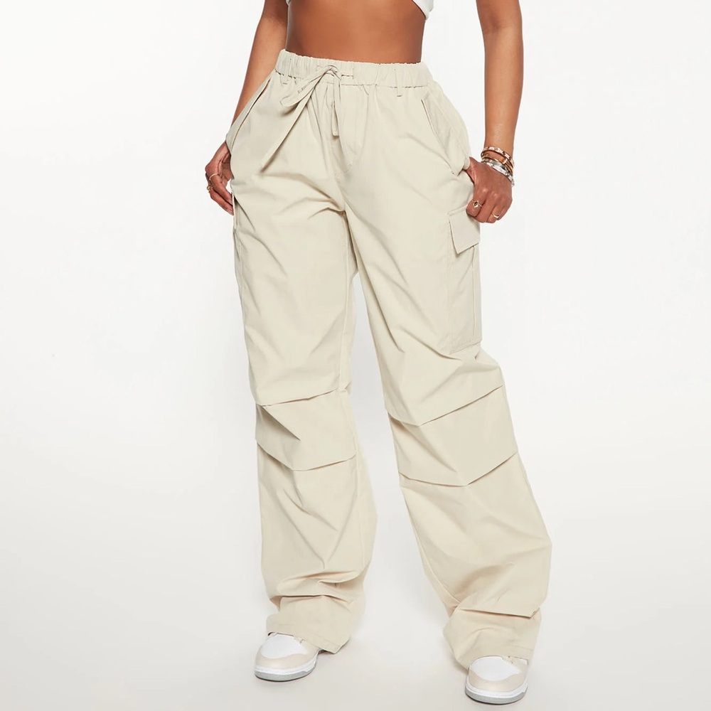 Beige Parachute Pants